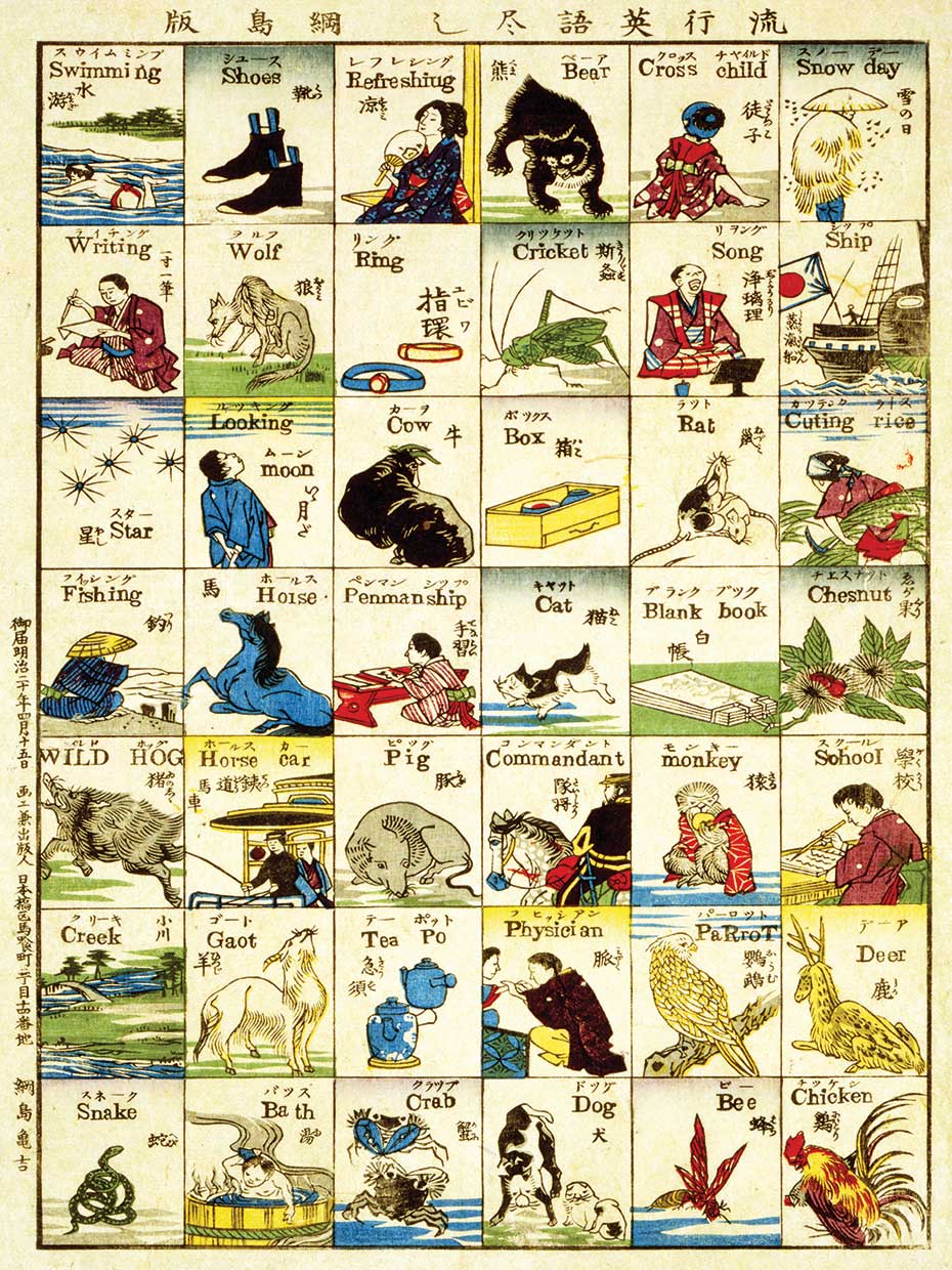1887 Japanese Woodcut of English Words