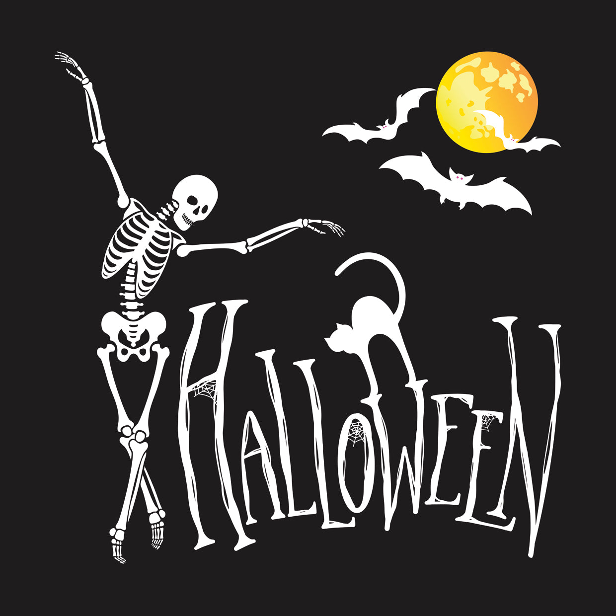 Halloween Ballet Skeleton Cat and Bats Black