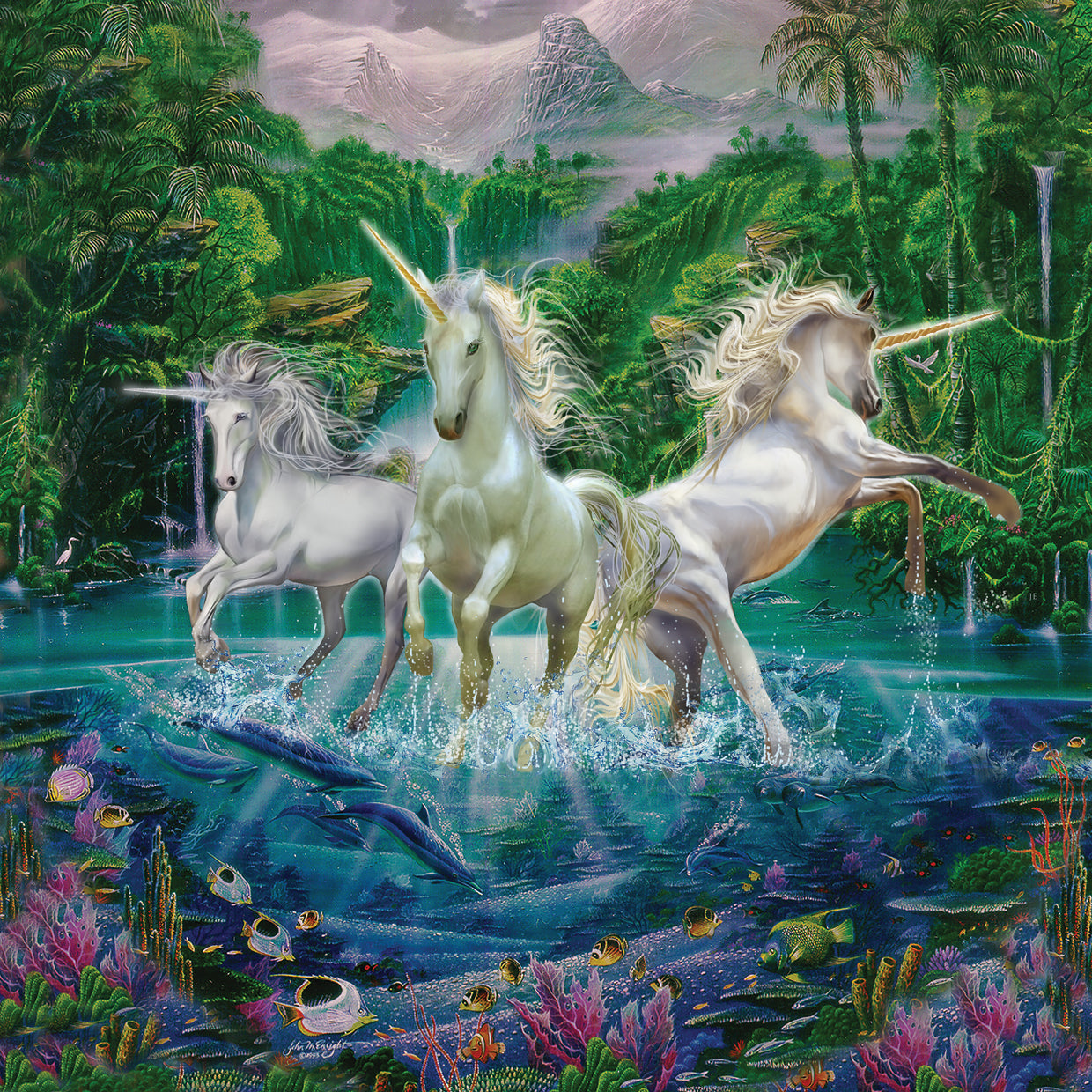 Enright's 3 Unicorns in Eden Canvas Art Prints | Fine Art Canvas, image size:1240x1240