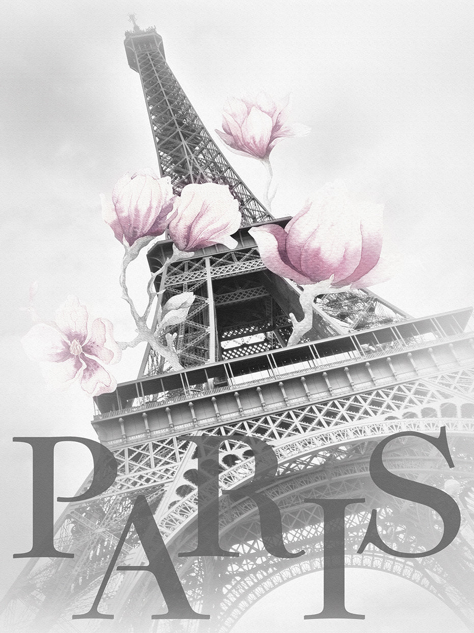 PARIS Magnolia Eiffel Tower - black & white / rose