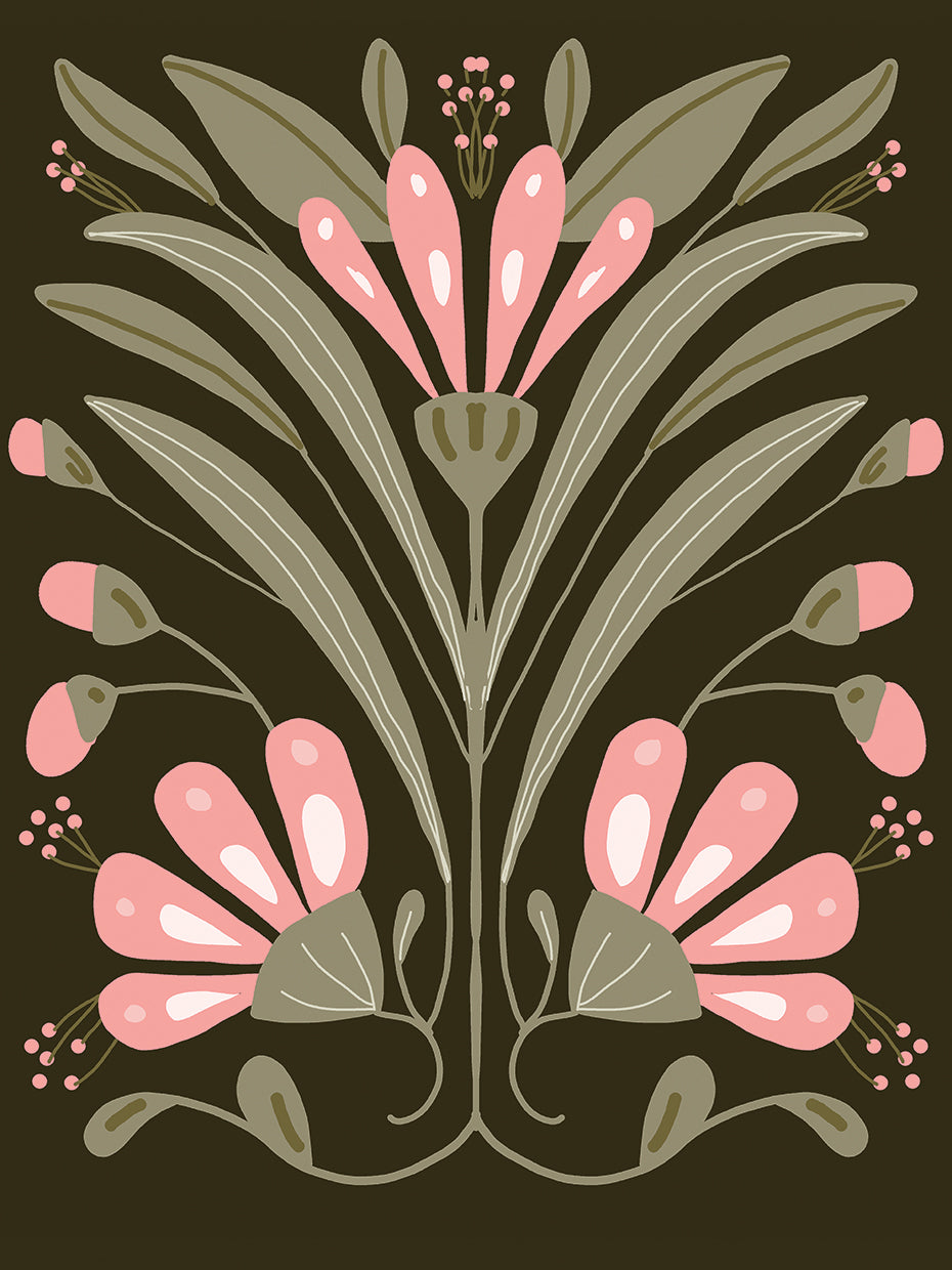 Pinky Floral Tile Black Background