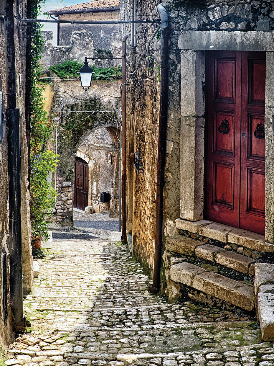 Narrow Cobblestone Street of Sermoneta, Italy