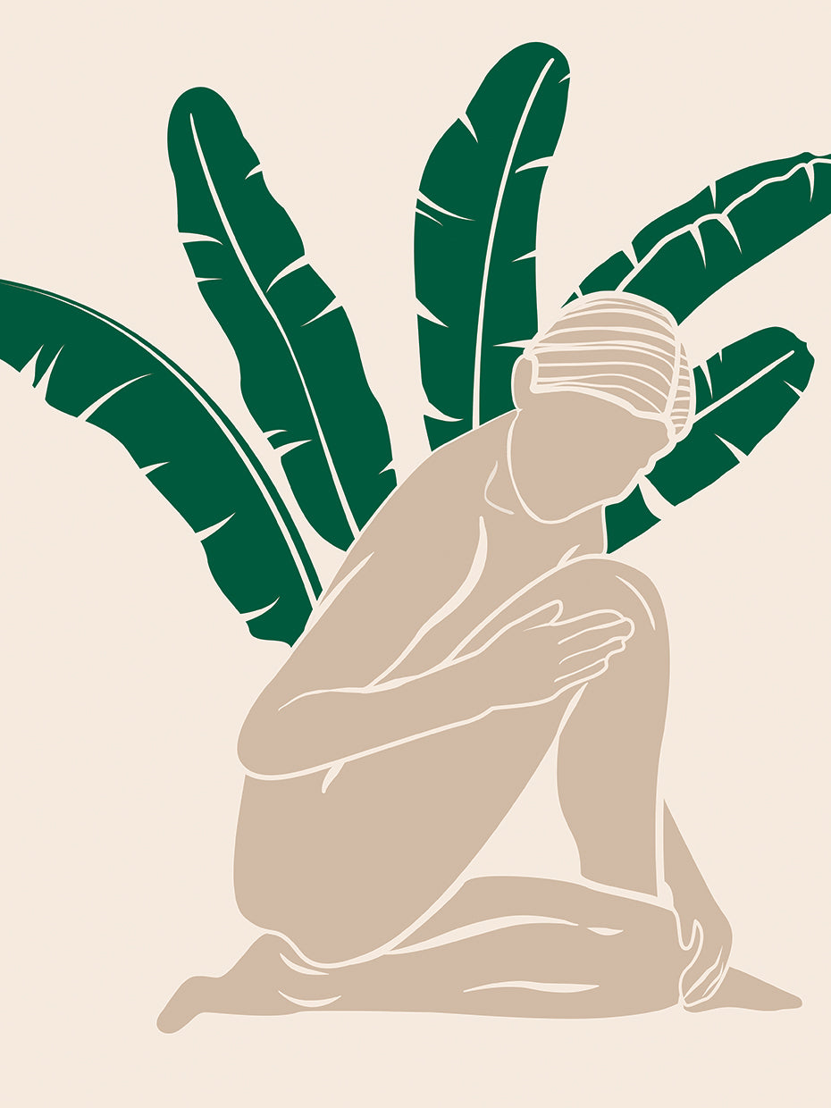 woman with banana leaves