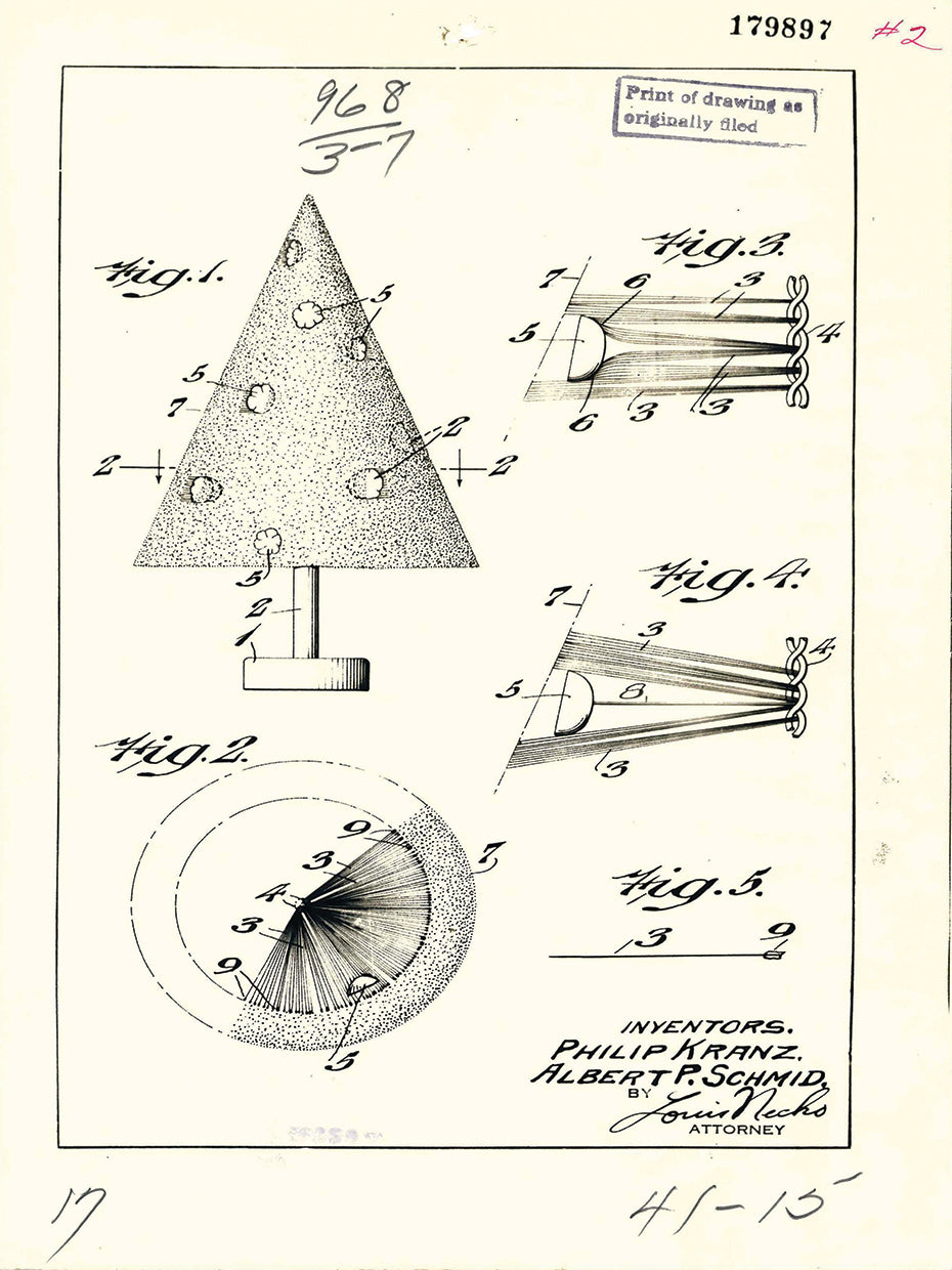 Patent Artificial Christmas Tree, Inventor(s): Phillip Kraz and Albert P. Schmid.