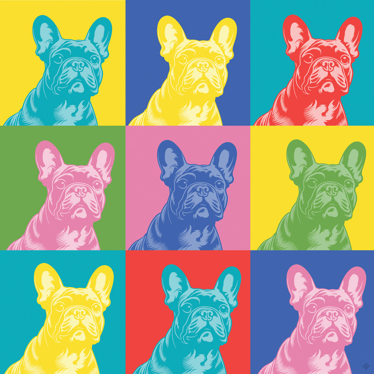 French Bulldog Silhouette Pop Glam Rainbow Grid
