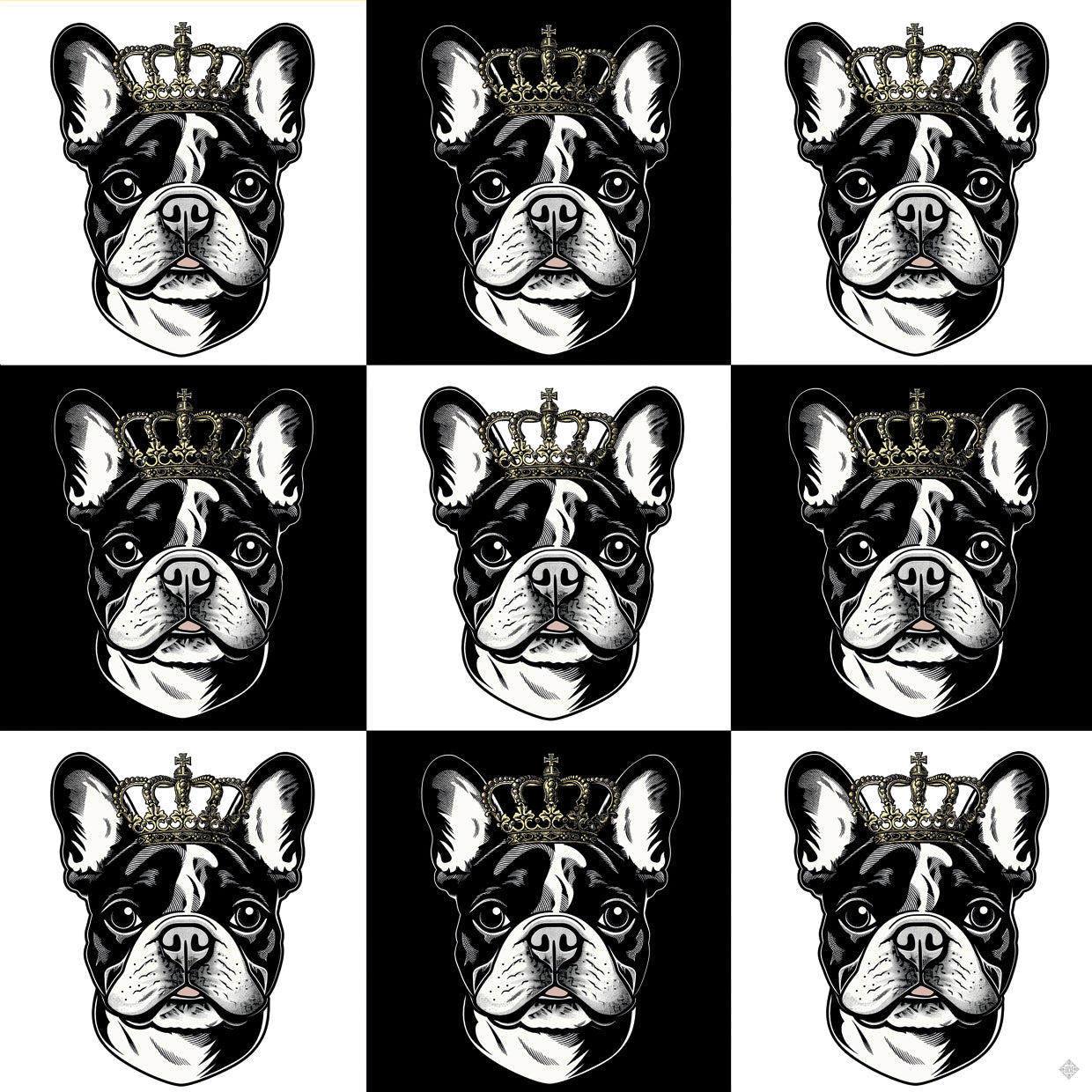 Black And White French Bulldog Pop Glam Grid