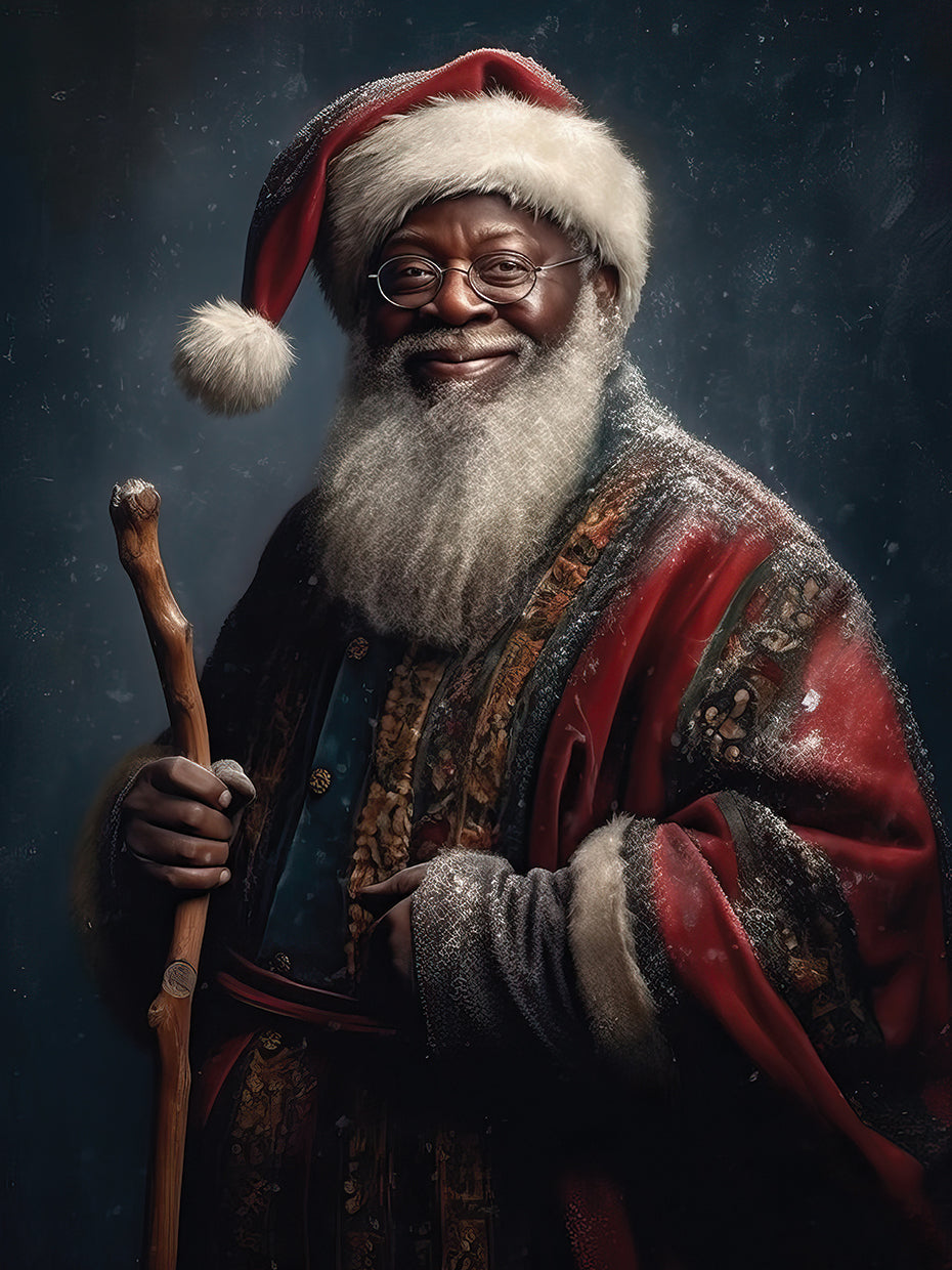 Jolly Santa with Walking Stick