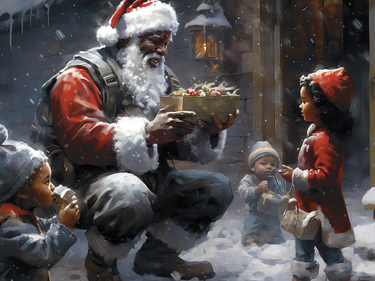 Santa Gift Giving to Little Girl