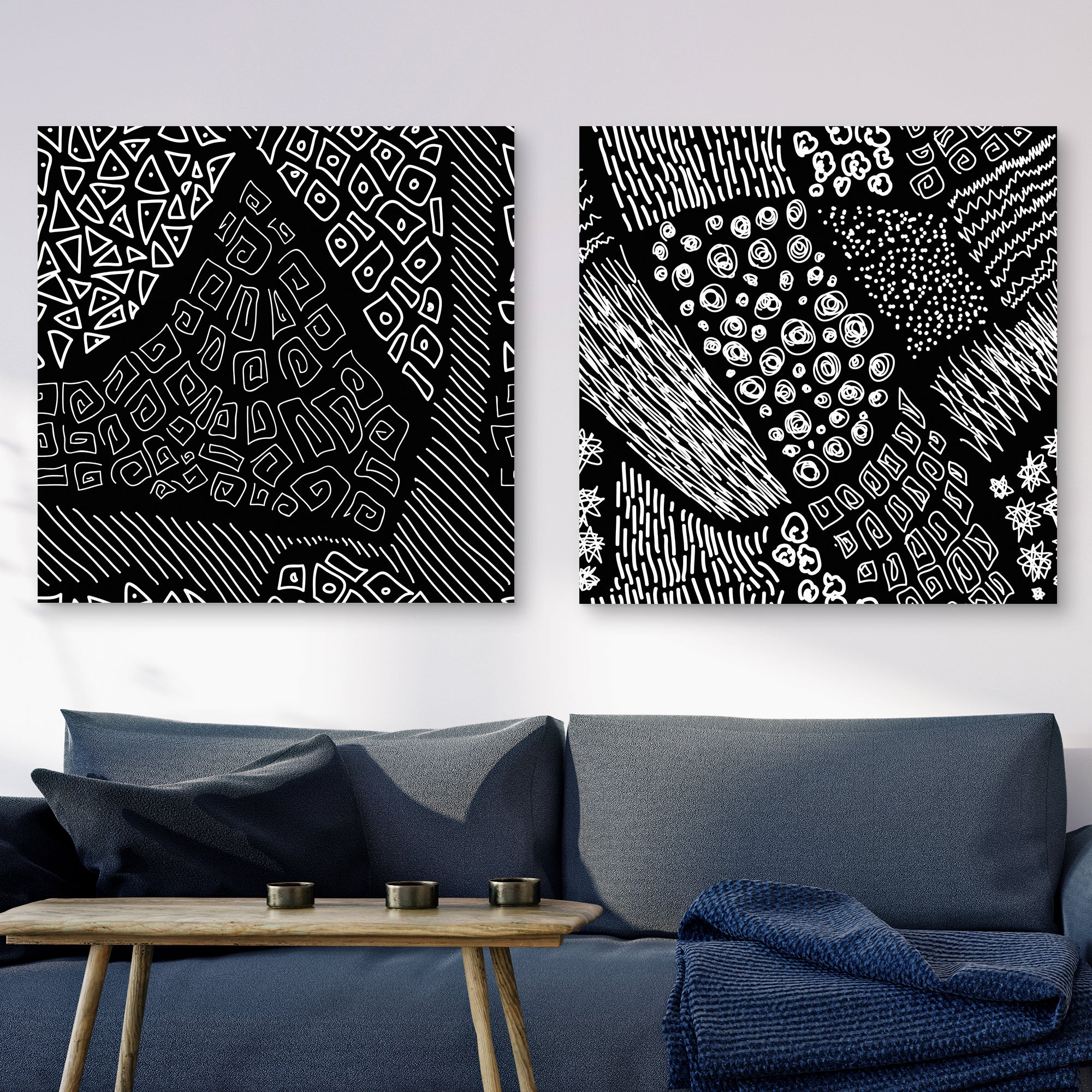 Hipsters Love Black & White on Black Line Doodles