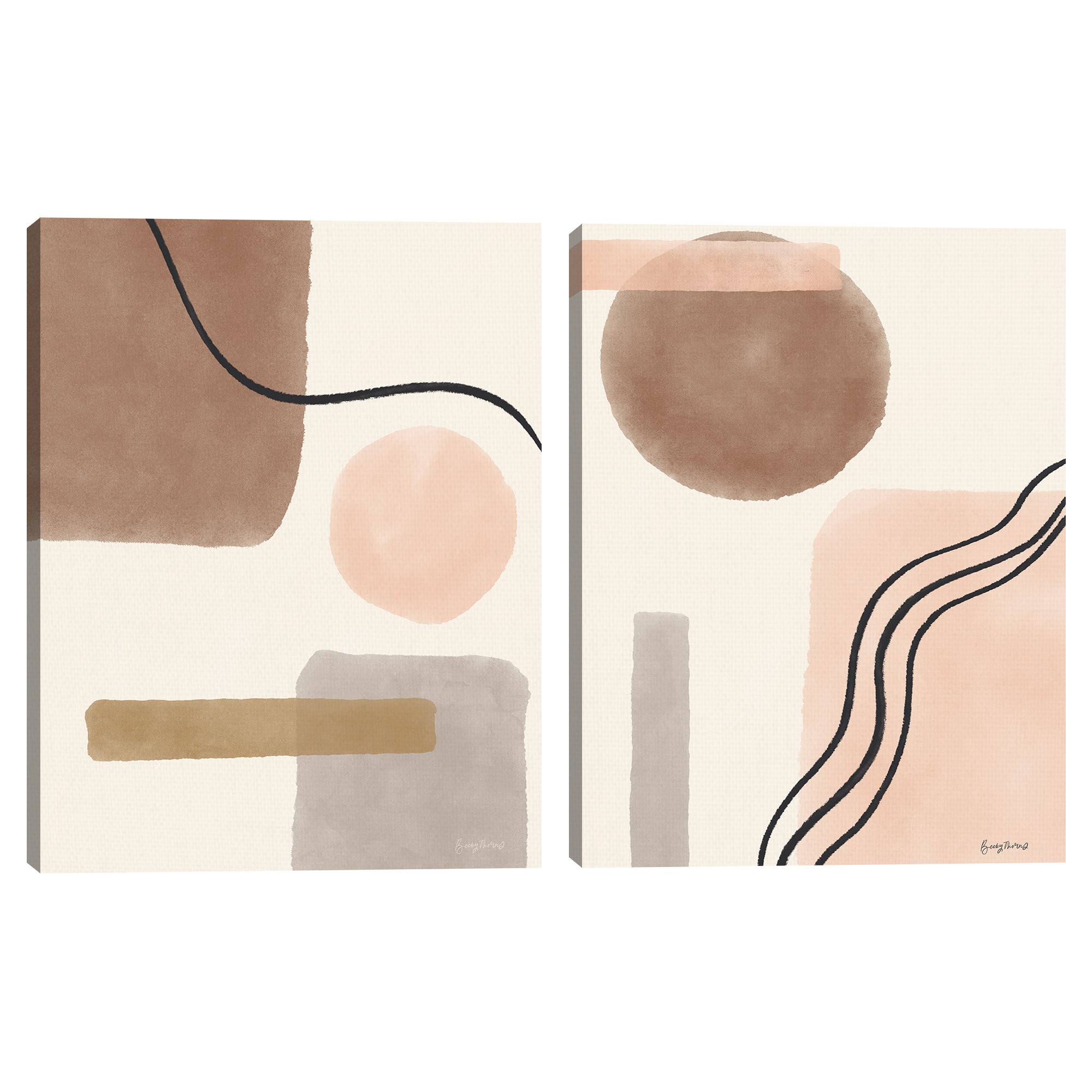 Geo Abstract I & II Neutral Pink
