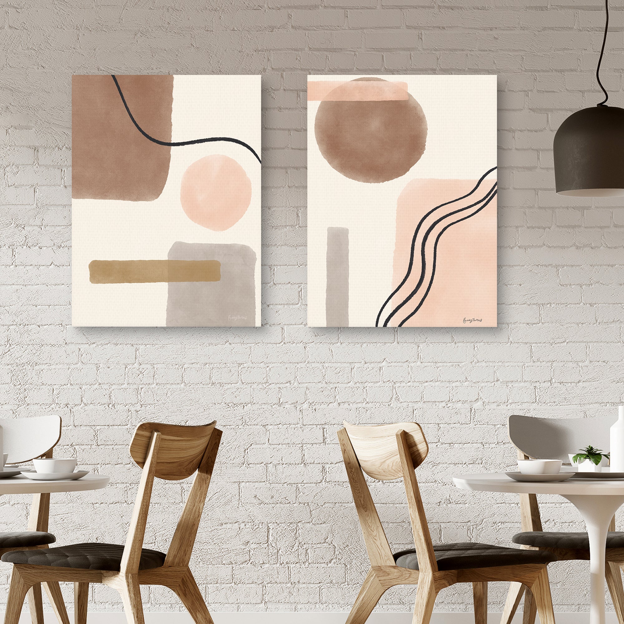 Geo Abstract I & II Neutral Pink