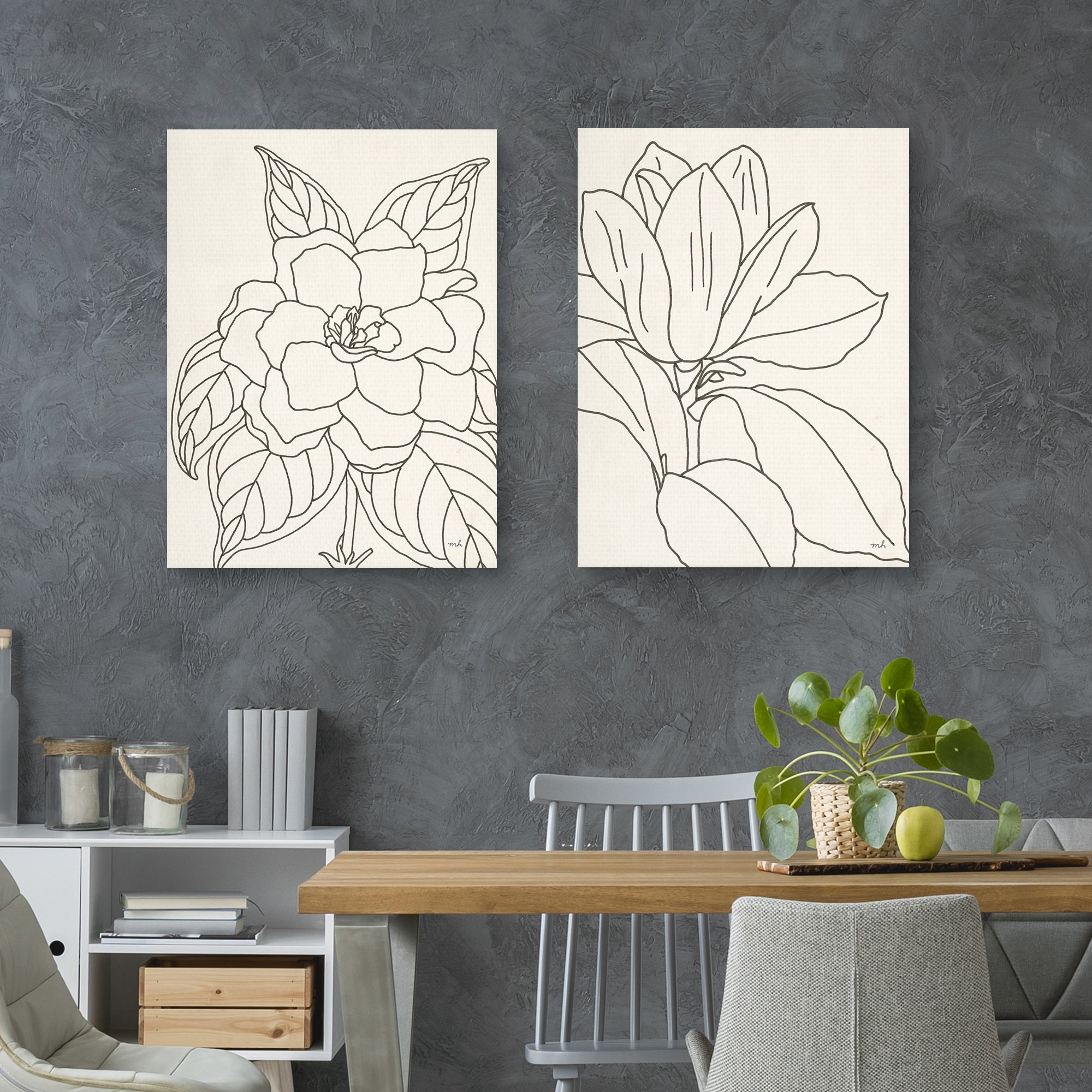 Gardenia & Magnolia Line Drawing Crop