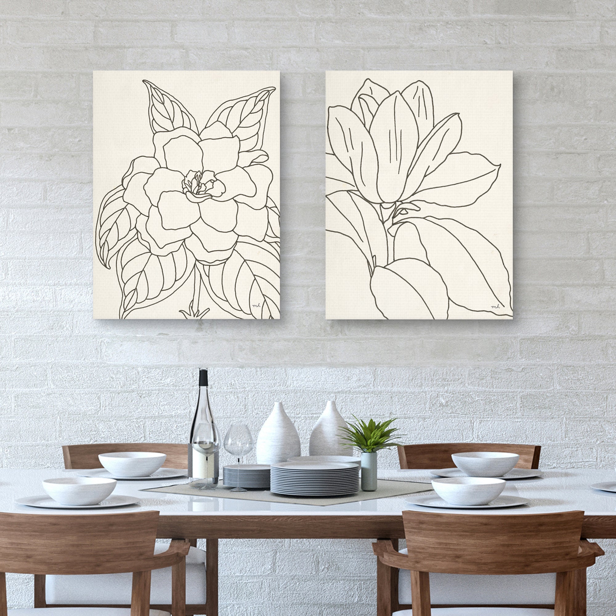 Gardenia & Magnolia Line Drawing Crop