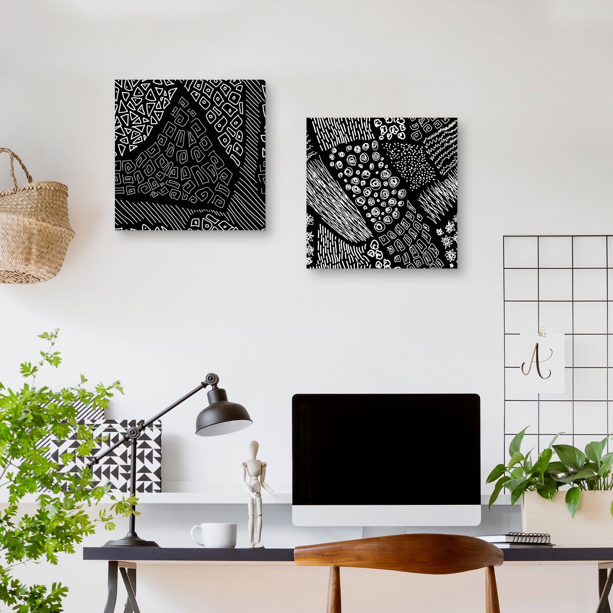 Hipsters Love Black & White on Black Line Doodles