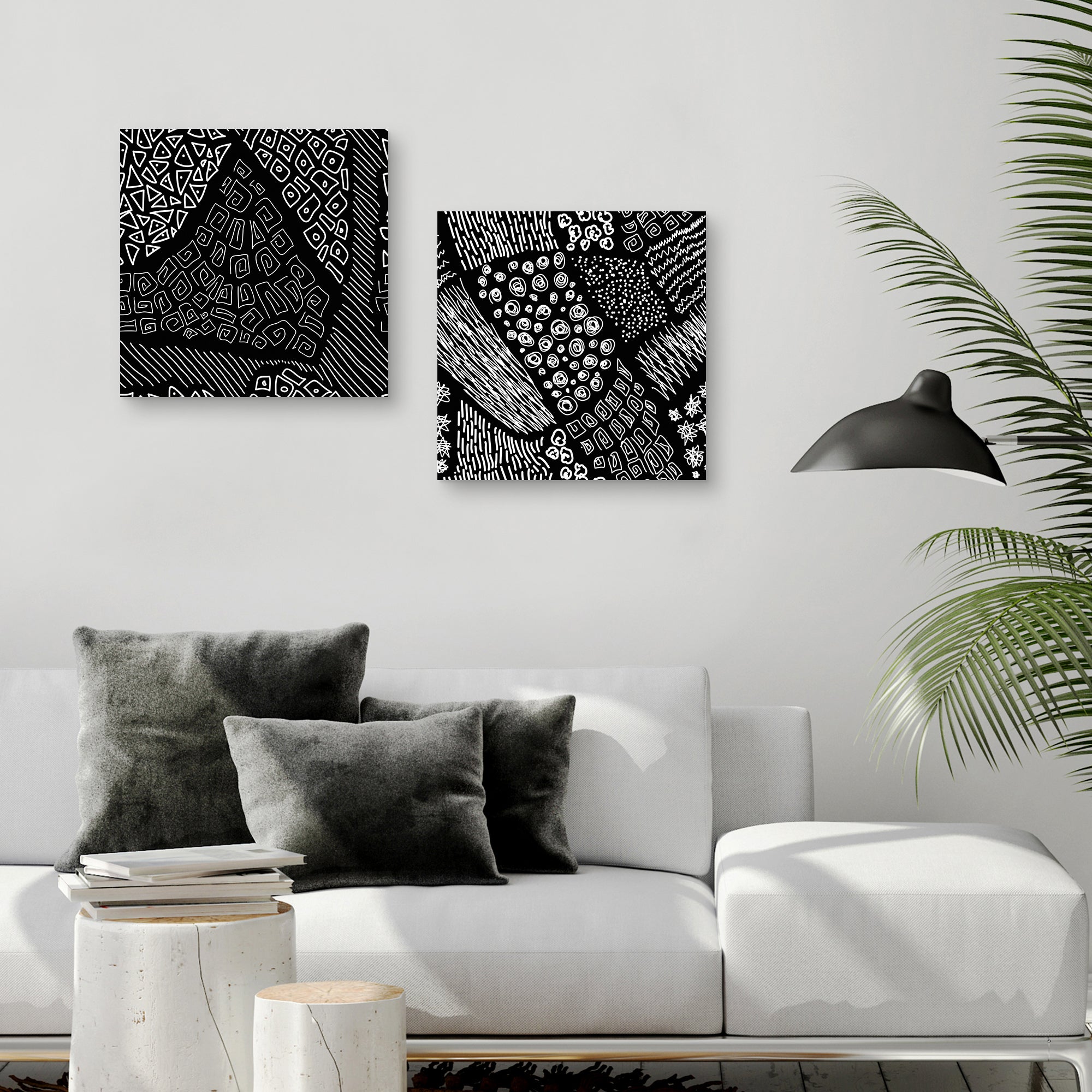 Hipsters Love Black & White on Black Line Doodles