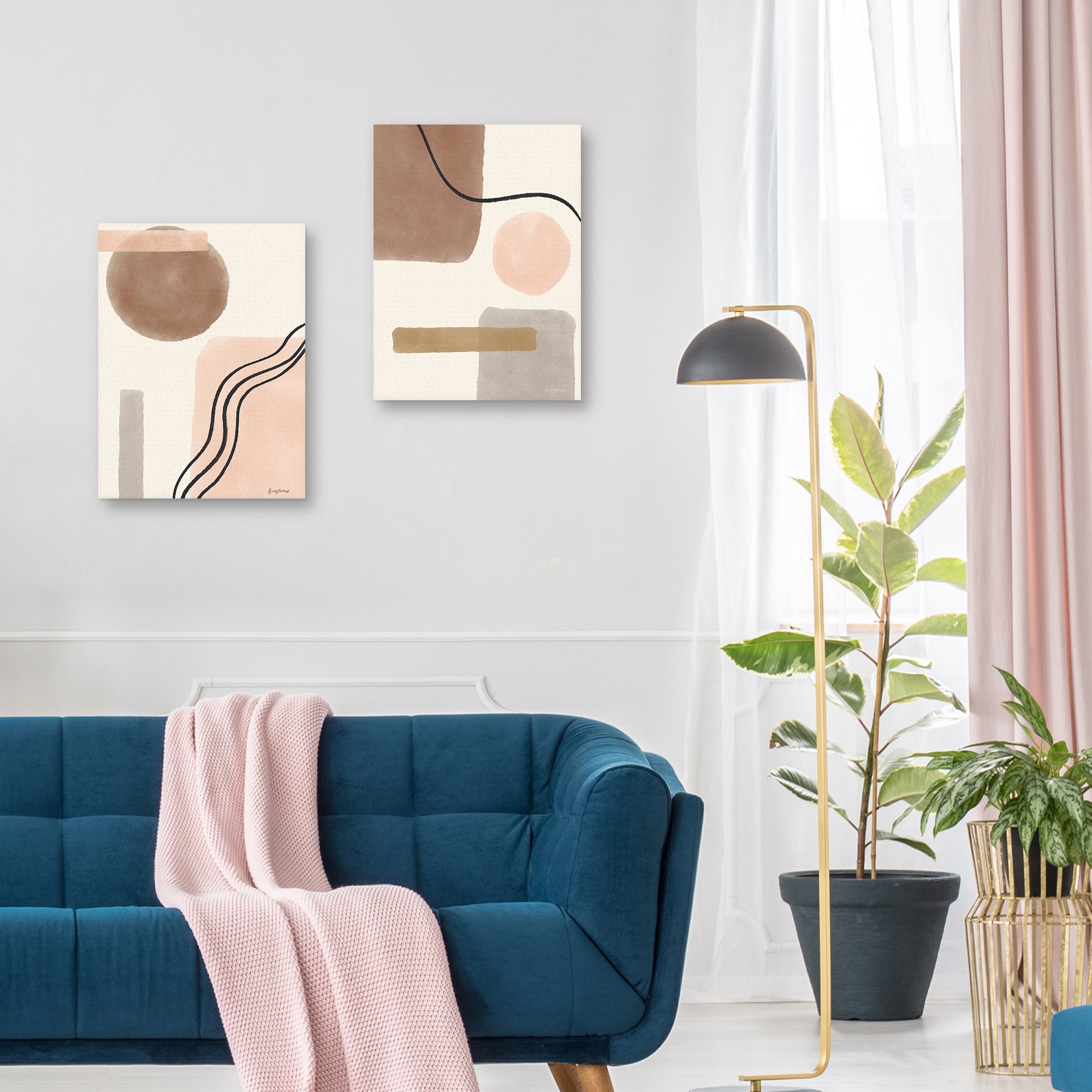 Geo Abstract I & II Neutral Pink