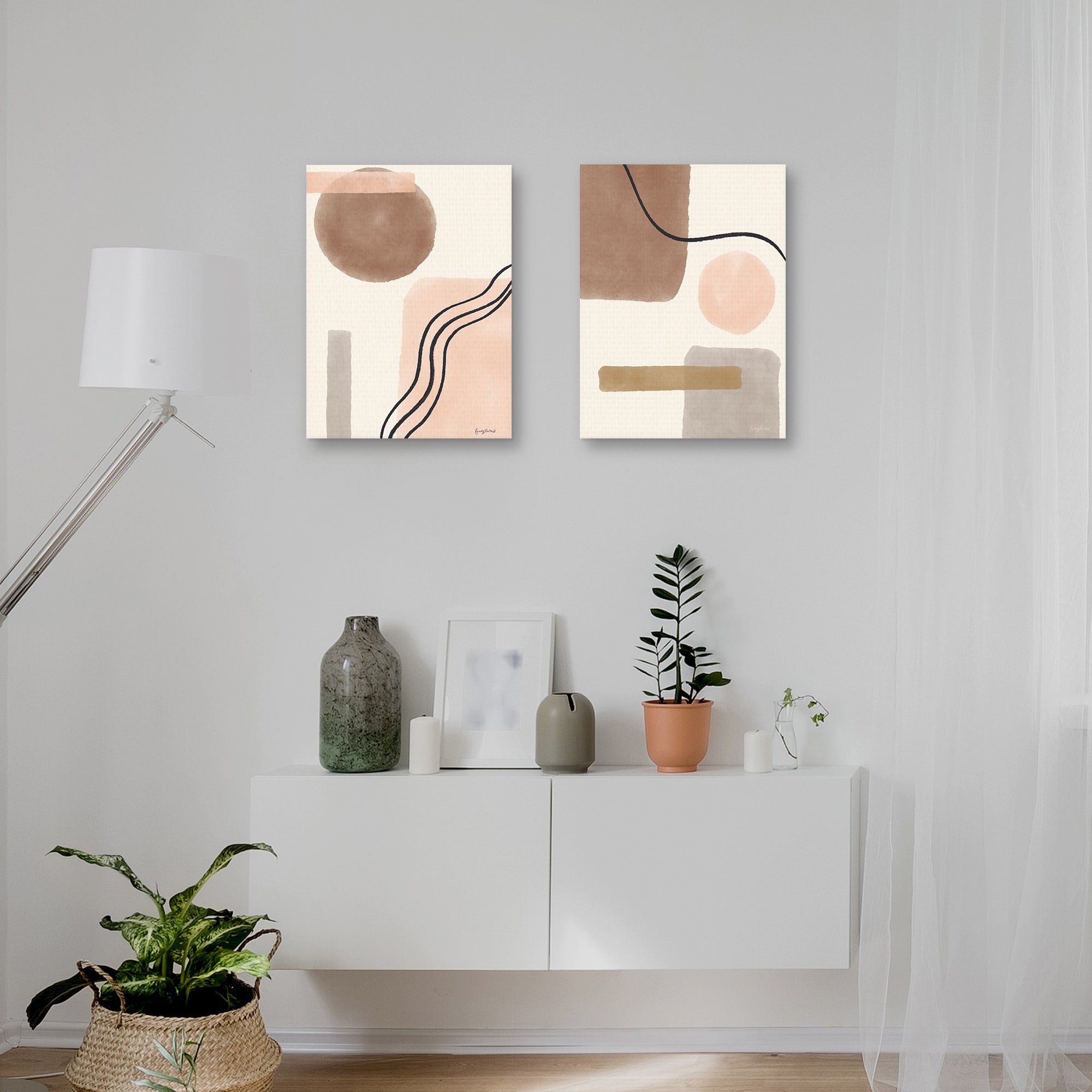 Geo Abstract I & II Neutral Pink