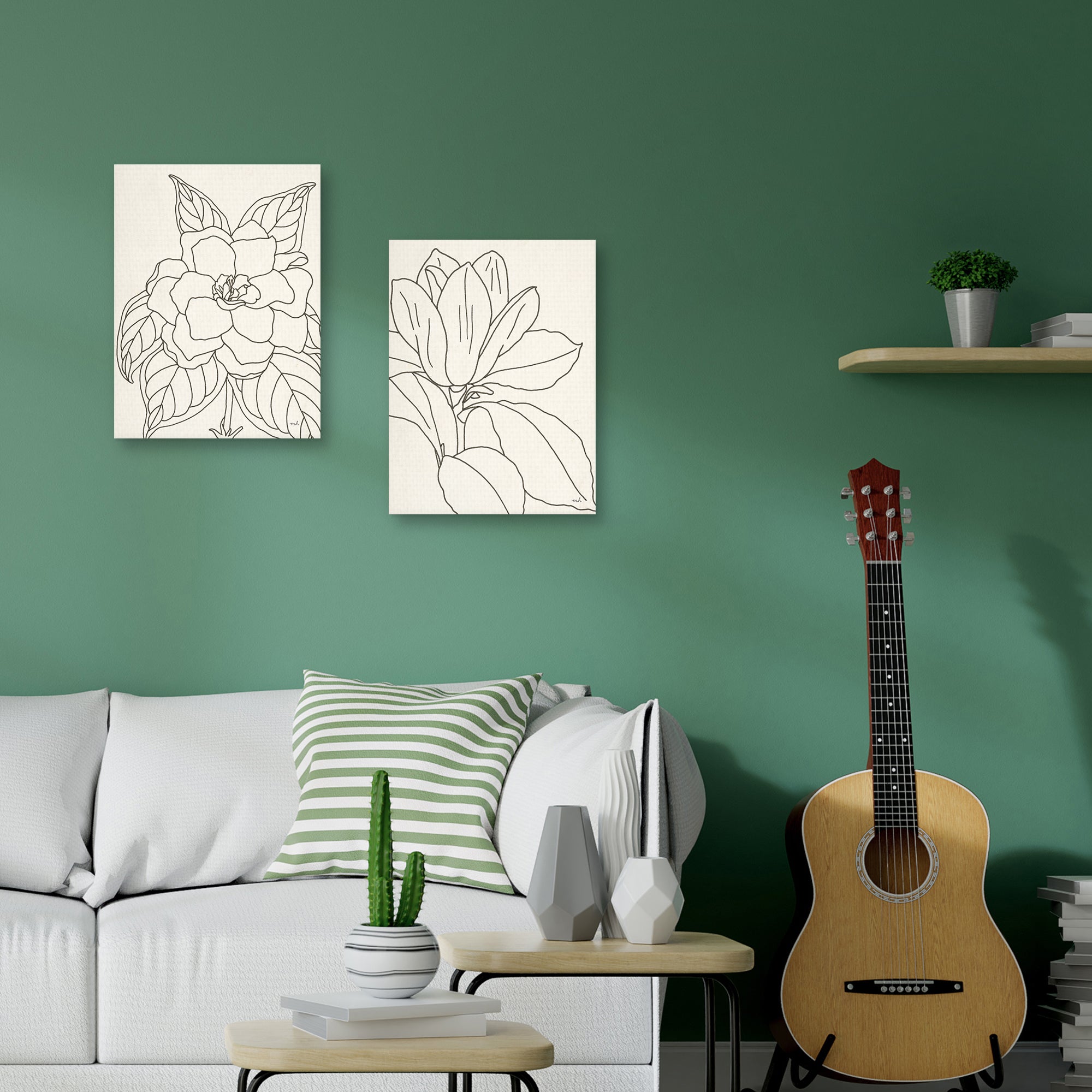 Gardenia & Magnolia Line Drawing Crop