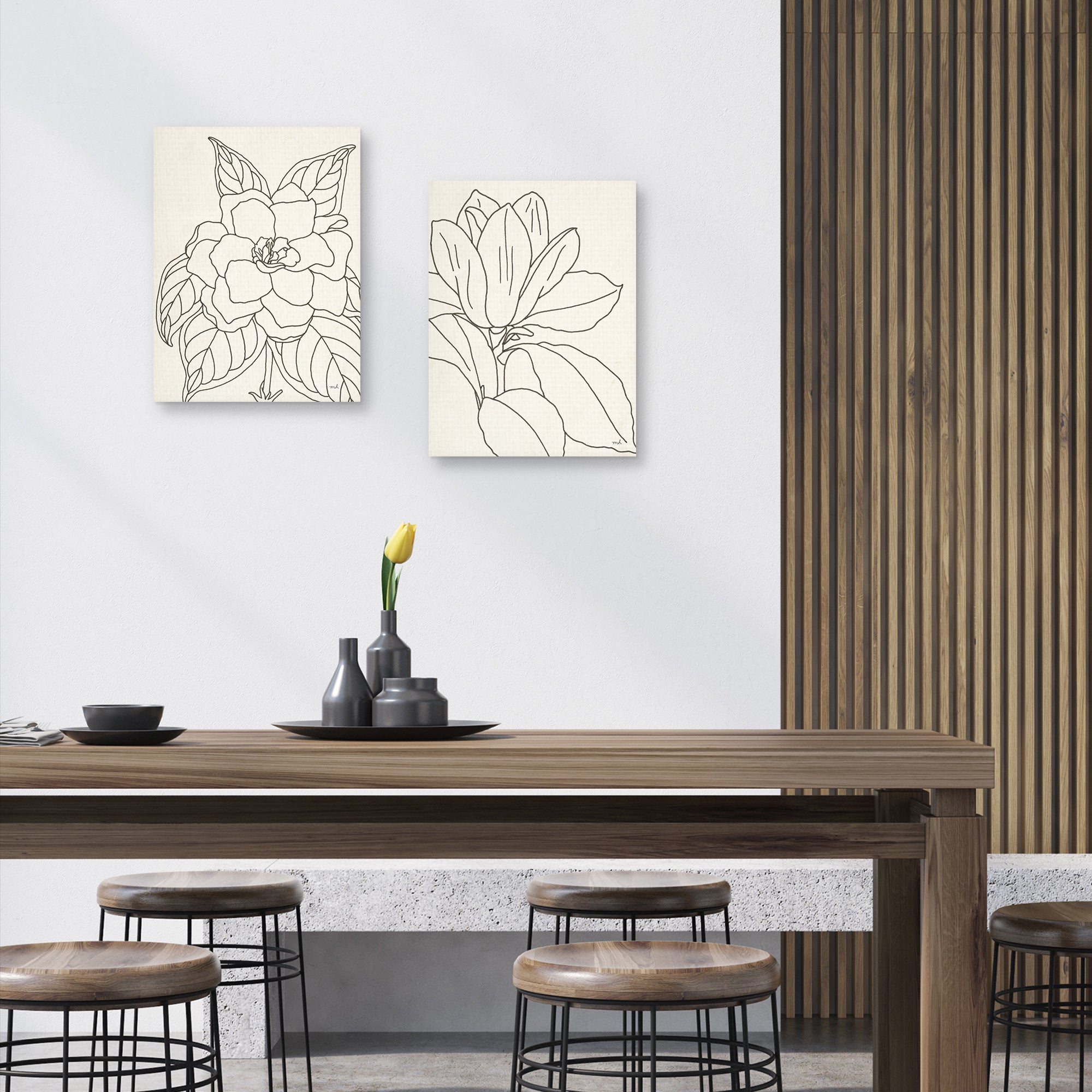 Gardenia & Magnolia Line Drawing Crop