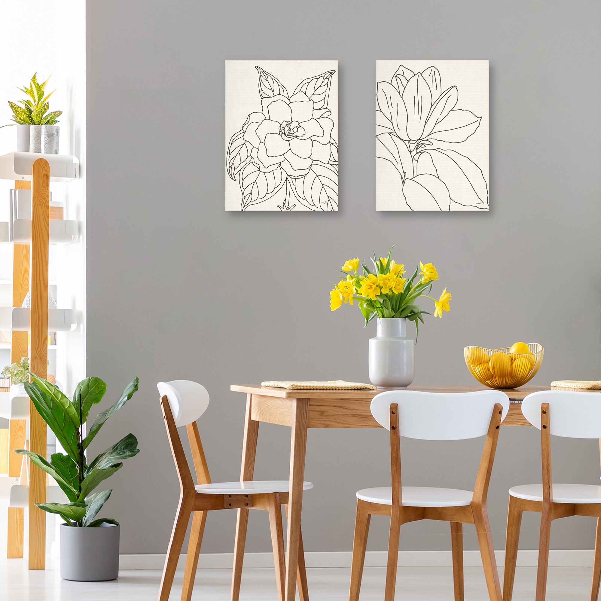 Gardenia & Magnolia Line Drawing Crop