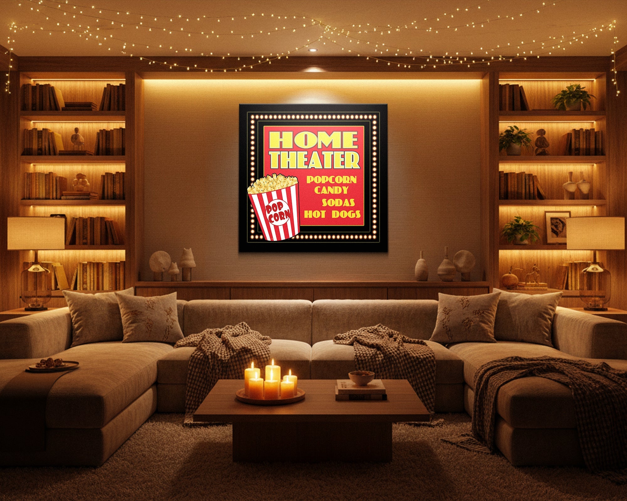 Cinema style wall art for home theaters and media rooms — dramatic canvas prints that create immersive atmosphere for serious film viewing