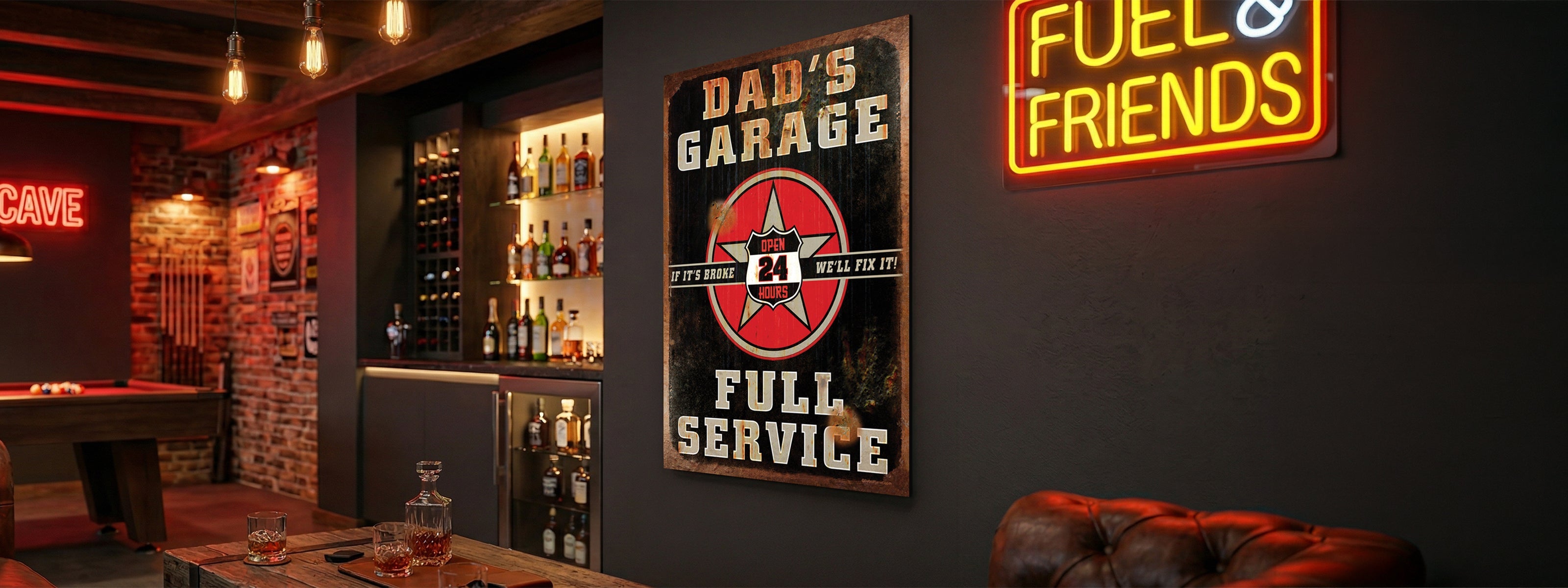 Man cave wall art — automotive, sports, music and bar lounge collections from Fine Art Canvas