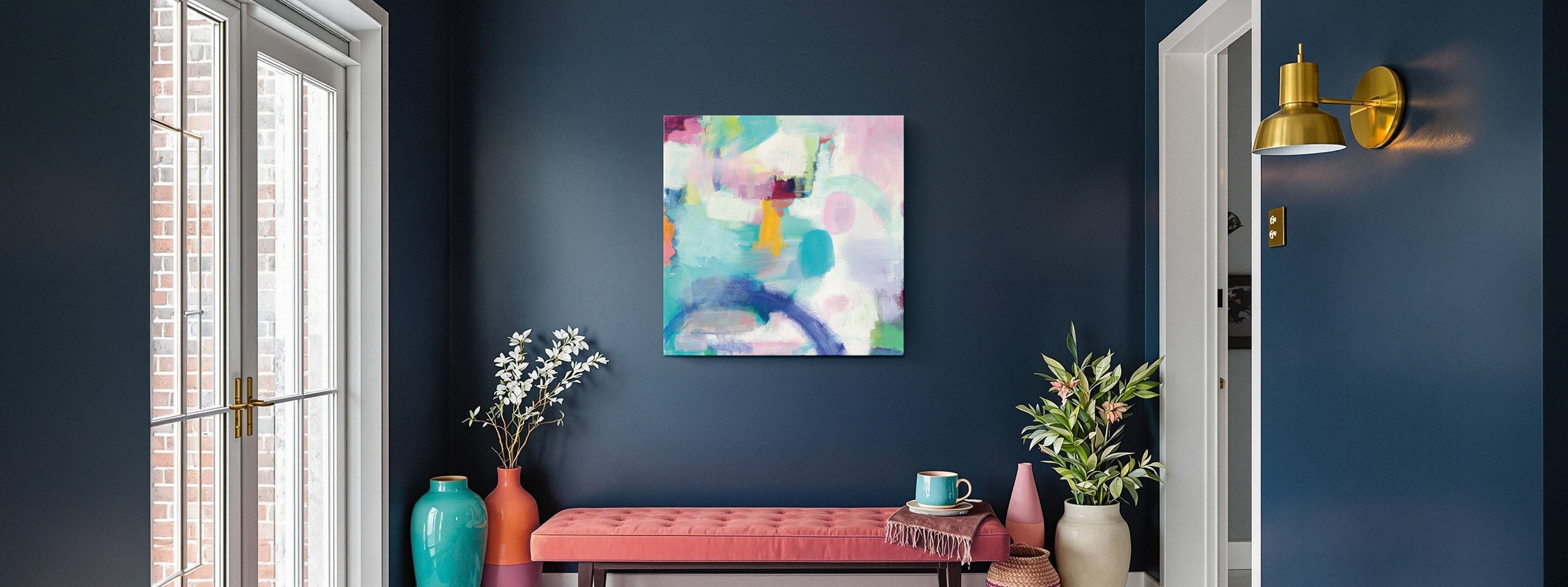 Entryway and hallway wall art styled in a home, from Fine Art Canvas