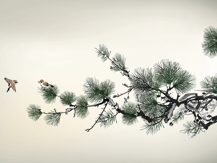 Lienzos Rama de pino Brushy Birds