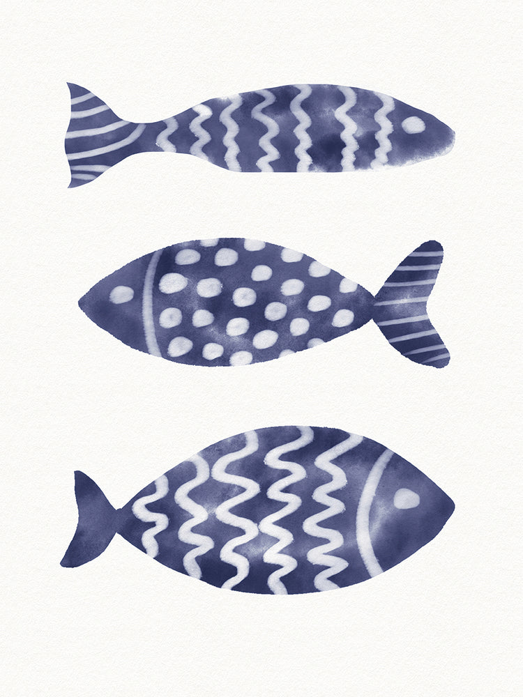 Three Blue Fish on White