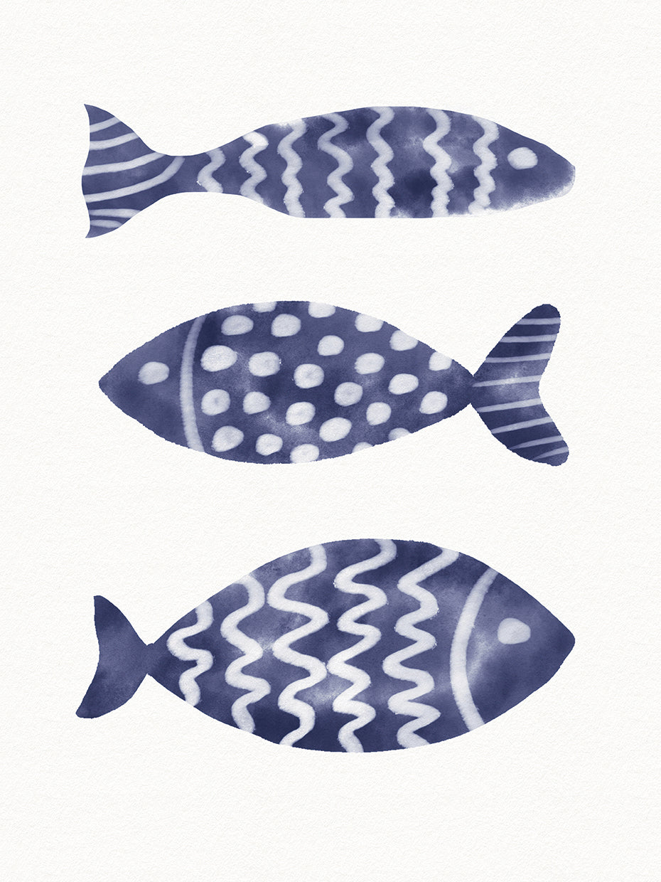 Three Blue Fish on White