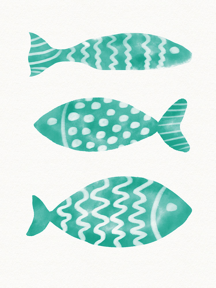 Three Aqua Fish on White