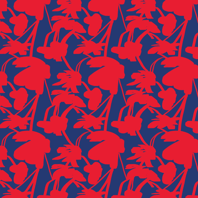 Red Flowers on Blue Pattern