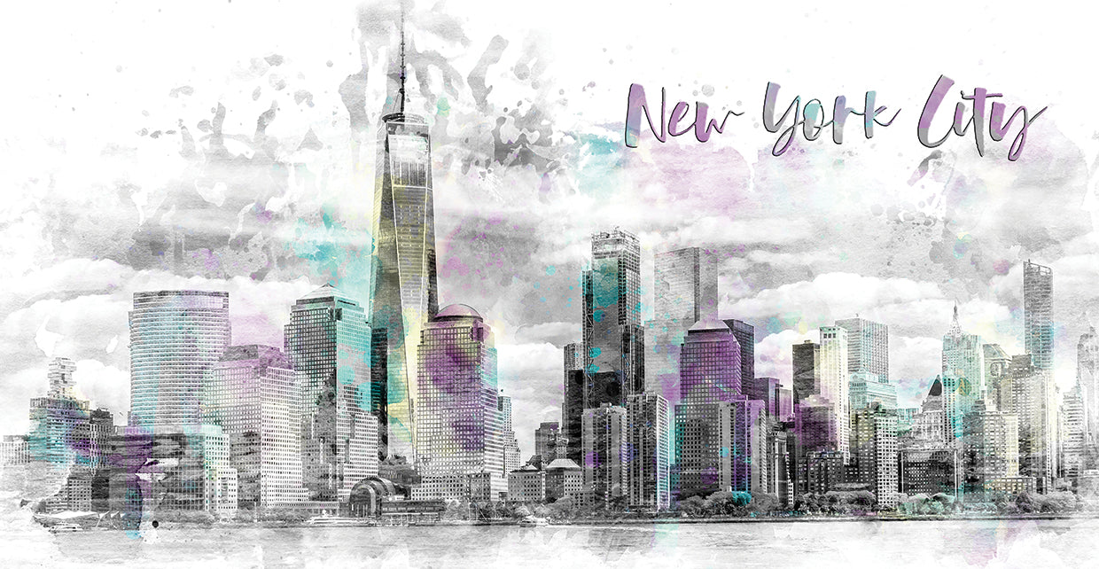 NYC Manhattan Skyline - jazzy watercolor splashes