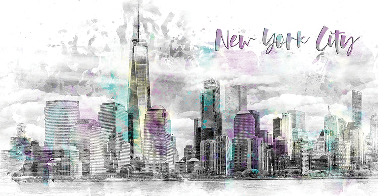 NYC Manhattan Skyline - jazzy watercolor splashes