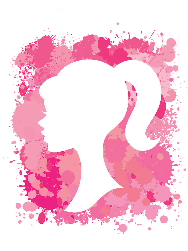 Watecolor Pink Doll Silhouette with Splatter