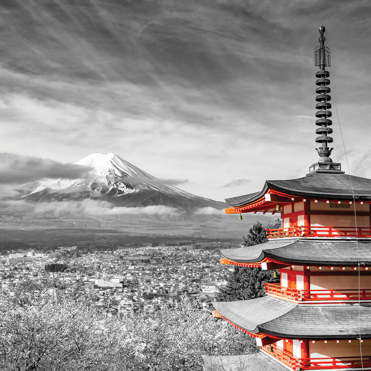 Lovely view of Mount Fuji with Chureito Pagoda | colorkey