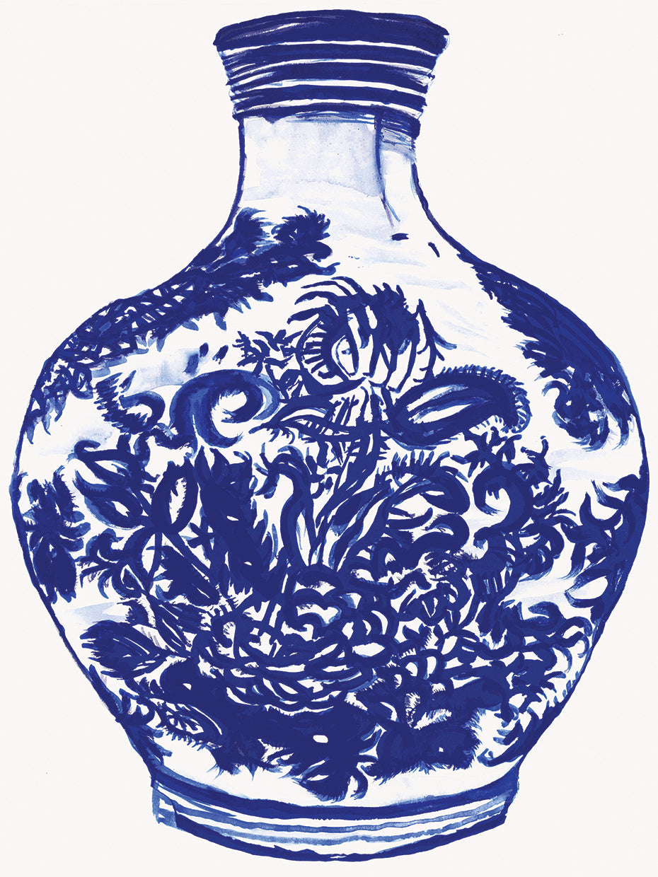 Blue Chinoiserie Willow Motif Vase II