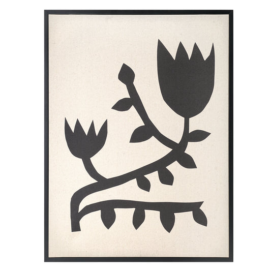 Linen - Black Branch with Two Flowers