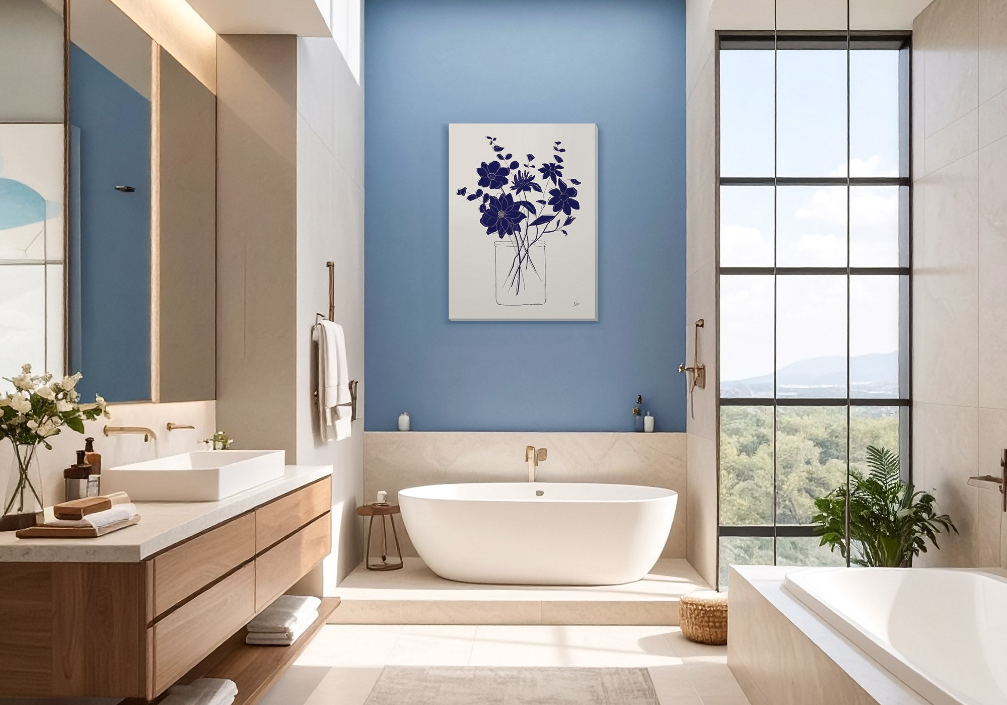 Fresh, clean bathroom with bright, airy wall art — Fine Art Canvas