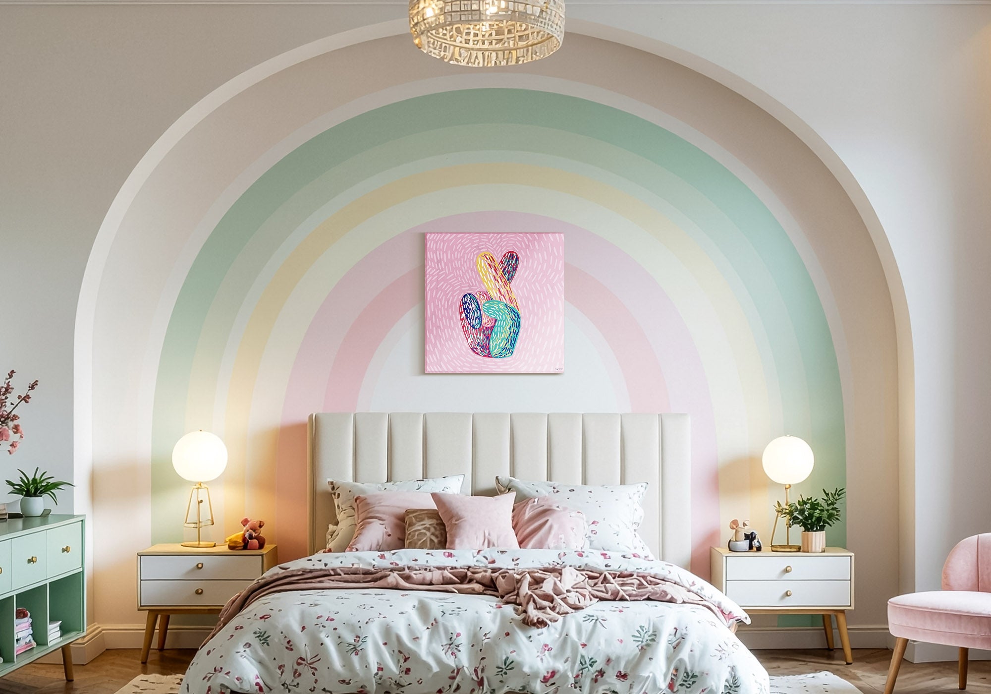 Girls’ bedroom wall art with soft palettes, playful designs, and uplifting themes, from Fine Art Canvas