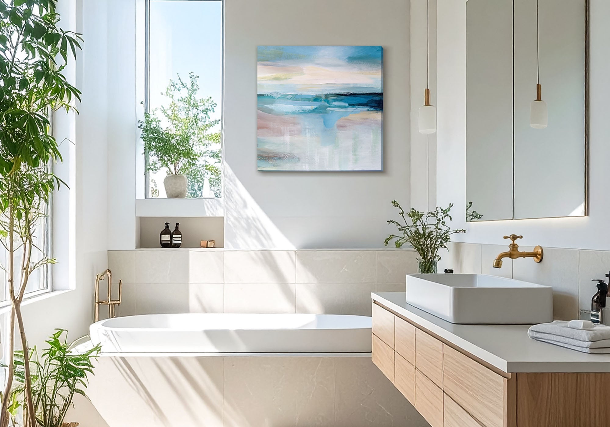 Coastal nautical bathroom with calming ocean-inspired wall art — Fine Art Canvas