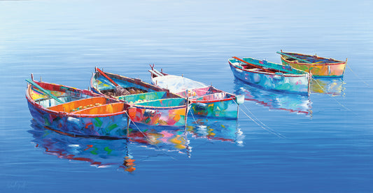 5 Boats Blue Canvas Prints
