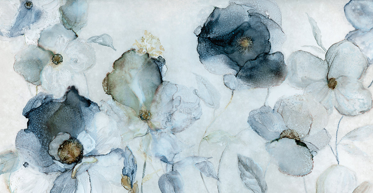 Flowering Indigo by Carol Robinson is flowing and elegant modern floral painting printed on canvas or framed canvas