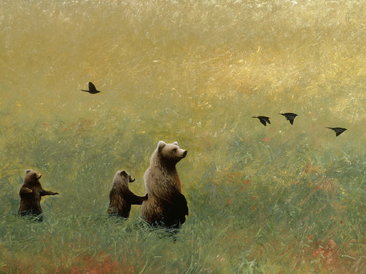 Blackbirds and Bear Family Canvas Art