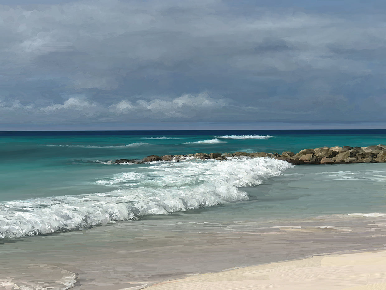 Surfside Portrait by Studio Arts is a peaceful beach coastal landscape painting printed on canvas or framed canvas