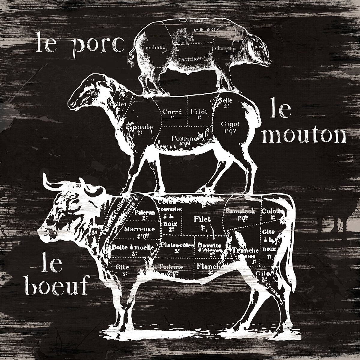 Butcher's Diagram by Carol Robinson - larger sizes handcrafted wall art work on large canvas & framed canvas prints