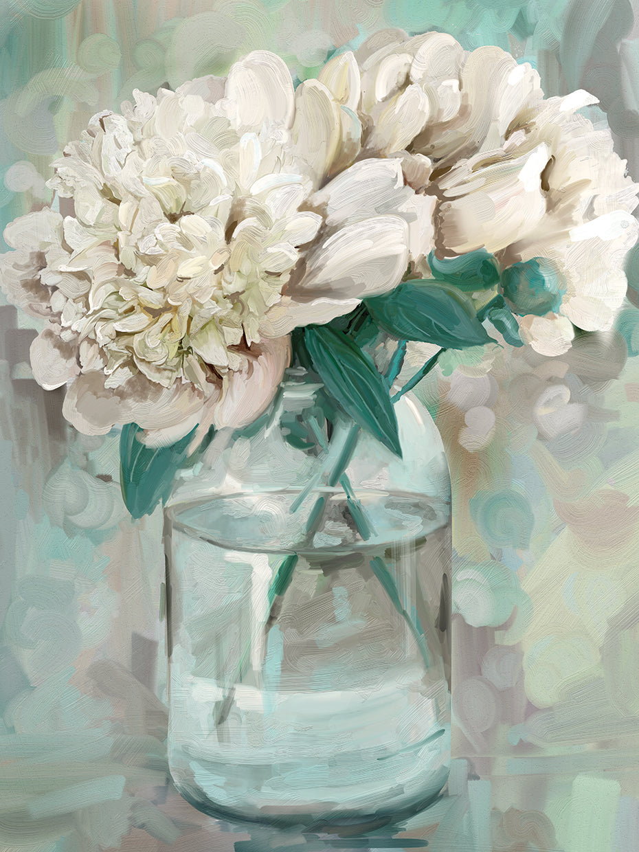 Farmhouse Peonies II by Studio Arts is a contemporary yet classic flower painting printed on a high-quality fine art canvas