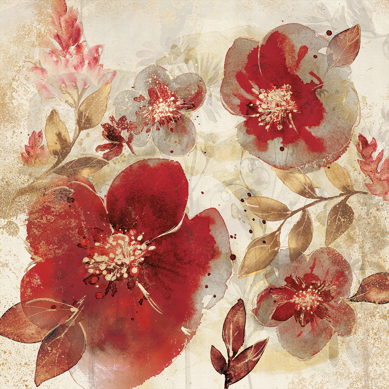 Crimson Petals A by Willowbrook Fine Art is a colorful and contemporary floral painting printed on canvas or framed canvas