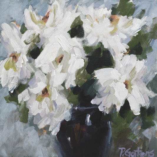 White Peony Bouquet Soft Canvas Art