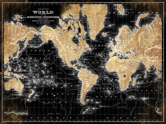World Map on Black Canvas Prints